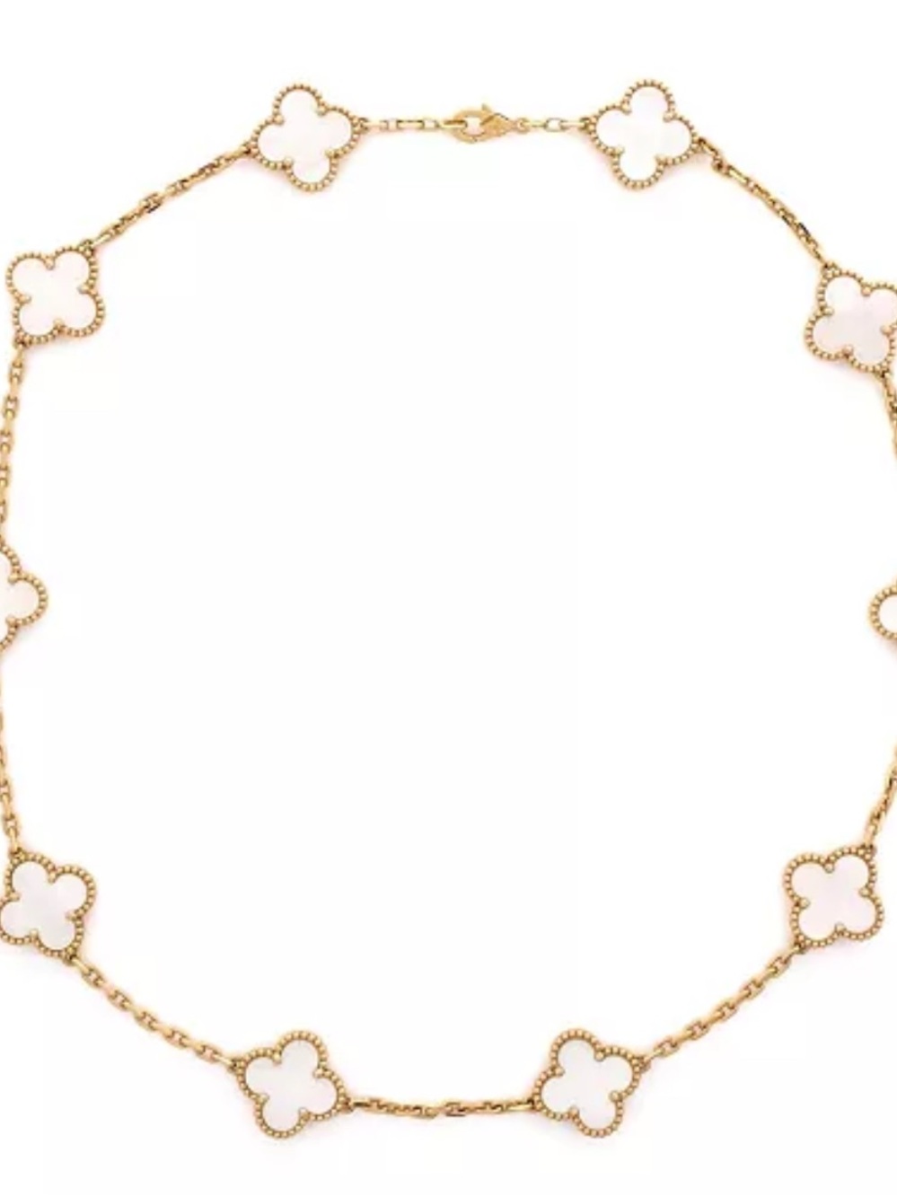 Van Cleef & Arpels White and Gold Alhambra Motif Station Bracelet 18K